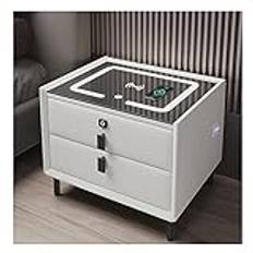 Smart Bedroom Bedside Tables, White Office Chest of Drawers, Small Multifunctional Solid Wood Side Table, with 2 Drawers, USB, Speaker, LED Lighting, Rechargeable