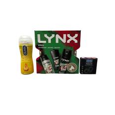 Lynx africa gift set, ylang ylang lube and 3 pack durex condoms