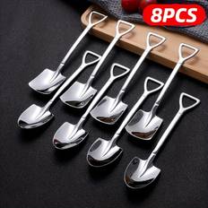 4/8pcs Stainless Steel Coffee Scoops, Creative Shovel Shape Tea Spoons, Ice Cream Spoon, Tableware Cutlery Set, Kitchen Accessories - Sillvery 8B