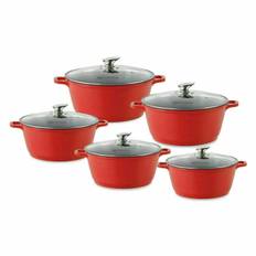 Single piece or 5pc nea die-cast casserole stockpot set with induction base red