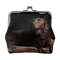 Brown Labrador Retriever Printed, Leather Coin Purse Wallets Leather Change Pouch with Kiss Lock Clasp Buckle Change Purse