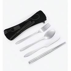 SHEIN pcs Stainless Steel Cutlery Set Knife Fork Spoon Chopsticks With A Storage Pouch Suitable For Travel And Work