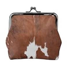 Brown Cowhide, Leather Coin Purse Wallets Leather Change Pouch with Kiss Lock Clasp Buckle Change Purse