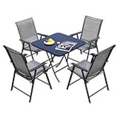 HESHEQ Outdoor Conversation Set,Patio Set 5 Piece Patio Dining Set,Outdoor Dining Furniture,Black Frame,with 4 Folding Chairs Square Glass Table, Garden, Backyard,Deck (Size : A70)