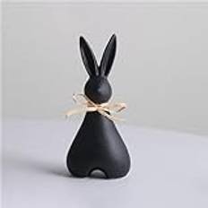 ESSECMBS Ceramic Easter Bunny Figurine Ornament Cute Black Meditating Rabbit Statue White Matte Sitting Rabbits Figurine for Easter Decorations Indoor (Large Black 1, 7.5x8.5x17)