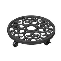 Heavy Weight Cast Iron Scroll Plant Caddy on Wheels, Black, D30 cm