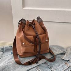 SHEIN MultiPocket Drawstring Waterproof Nylon Bucket Bag Casual Shoulder Bag Crossbody Bag School Bag