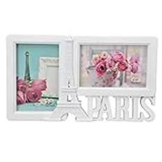Haofy 4x6 Plastic Double Photo Frame, Eiffel Tower Double Picture Frame Decorative Pictures Frame Vertical and Horizontal Opening Picture Wall Table Top Frames