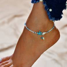 Starfish Beaded Anklet Adjustable Summer Beach Foot Chain Jewelry For Women - Black