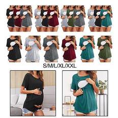 Women's maternity shirts lightweight breast feeding short sleeves double layer