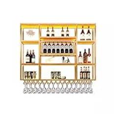 zxhrybh Bar Cabinet Wall Mounted, Glass Holder Hanging Bottle Liquor Cabinet, Wall Mounted Metal Wine Cabinet, for Home Bar, with Led Light (Color : Gold)