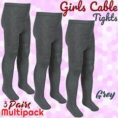 Grey 3 pairs girls cable knitted plain stretchy cotton rich long tights 2-10 yrs