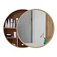 MPFYRCOJ Wall Mount Bathroom Storage Cabinet, Wood Round Large Furniture Medicine Cabinet with Mirror | Sliding Vanity Mirrors Cabinets Bathroom Wall Mounted