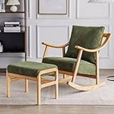 CMYKATB Rocking Chair Fabric Living Room Chair Glid Rock Chair w Ottoman,Seat Wood Base,Modn Mid Century Armchair for Mom and Baby Bonding