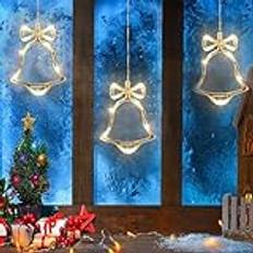 MQLAE 3PCS Christmas Window Lights - Battery Operated Christmas Decorations with Suction Cups - Hanging Christmas Decorations Fairy Lights for Indoor Outdoor Wedding Party String Lights (Bell)
