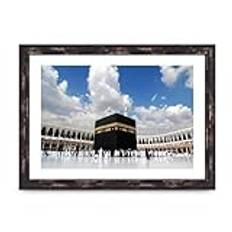 Lithobee - Kaaba In Mecca Saudi Arabia - Printed Wall Art Design in Sizes A2, A3 & A4 Framed in a Stylish Quality Coloured Frame or Unframed (A4 Brown Distressed Frame)