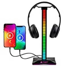 PrisTeam Gaming Headphone Stand And USB Hub - RGB Headset Stand PC Desk Accessories For Gaming - Works With PC, Xbox, Playstation And Nintendo - Gaming Headphones Holder - Gaming Accessories