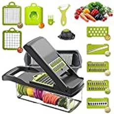 Alrens Vegetable Chopper - 12 in 1 Mandoline Slicer and Dicer with 7 Replaceable Stainless Steel Blades - Manual Cheese Slicer and Onion Chopper for Easy Cutting of Fruits and Vegetables