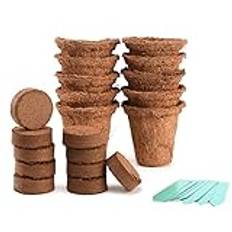 JUKIDS Herb Garden Kit Indoor, Herb Growing Kit Indoor Coir Plant Pots Plant Kit with 10 Soil, 10 Pots and 15 Markers, Seed Starter Kit for Growing Herbs Indoors
