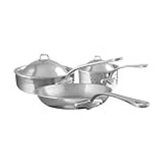 Mauviel 1830 M'Elite 5-Ply Hammered Polished Stainless Steel 5-Piece Cookware Set With Cast Stainless Steel Handles, Made In France