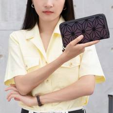 SHEIN New Arrival Geometric Rhombus Ombre Long Zip Wallet Multifunctional Coin Purse With Hidden Pocket Bill Compartment Zipper Grid ID Window Card Slots Ca