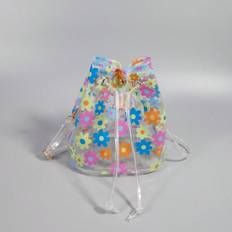 SHEIN Mini Transparent Waterproof Beach Bag Simple  Fashionable Digital Printed Drawstring Bucket Bag With Colorful Flower Shoulder Strap Suitable For Vacat