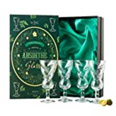 Vintage Crystal Absinthe Glasses | Set of 4 | 6.5 oz Wine Savant - Stemmed Classic With Swiss Bubble Reservoir, Tasting, Nosing & Sipping, Absinthe, Sambuca, Raki, Pastis, Ouzo, Drinking Green Fairy