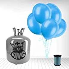 Disposable Helium Gas Cylinder with 50 Baby Blue Balloons and Curling Ribbon