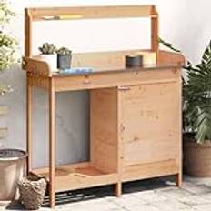 Gecheer Potting Bench Table with Cabinet Brown 110.5x45x124.5 cm Solid Wood Fir Garden Workbench with Storage Gardening Station