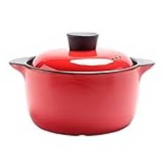 2.5l Ceramic Stew Pot, Round Casserole Dishes With Lid, Clay Pot Soup Pot Stew Pot for Cooking Kitchen Cookware Easy to Clean,Red
