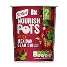 SlimFast Nourish Pot Spicy Mexican Bean Chilli, Ready Meal, Low in Sugar and Fat, Healthy Vegan Lunch, Source of Protein, Instant Noodles Alternative, Multipack, 8 x 60 g