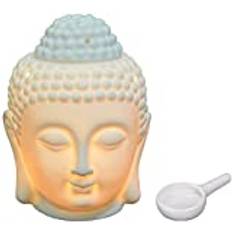 EVERGD Buddha Head Wax Melt Candle Oil Burners with Tealight Spoon Essential Oil Burner Aromatherapy for Yoga Spa Home Office Decorative Gift (White, 1)