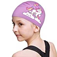 FUNOWN Kids Swim Caps for Kids, Children, Boys and Girls Aged 2-8, Baby Waterproof Bathing Caps for Long and Short Hair (Purple)