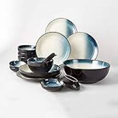 Classic Ceramic 18-Piece Ceramic Dinnerware Set Elegant Dinner Plates Set, Service for 4, Durable Round Dinner Plate Sets, Microwave Oven and Dishwasher Safe Ceramic Dinner