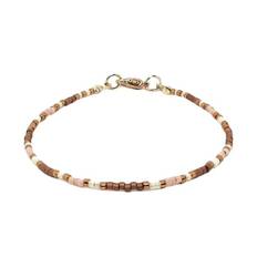 Dainty copper brown & pale peach skinny bracelet / seed bead anklet / necklace