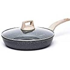 CAROTE 20cm Non Stick Skillet Frying Pan with Lid, Granite Non Stick Omelet Pans, Fry Pan Egg Pan Stone Cookware Chef's Pan, PFOS & PFOA Free