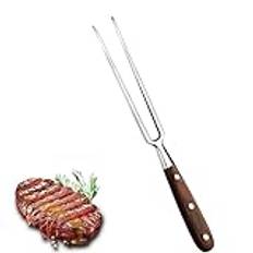 Meat fork, meat fork, stainless steel grill fork with wooden handle, 30 cm, carving fork, straight fork, 16 cm, blade length, barbecue forks, hard rust-proof meat fork, large with brown wooden handle