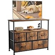 ANTONIA TV Stand Dresser for Bedroom with 5 Fabric Drawer, Entertainment Center for 45 inch Television, Media Console Table with Storage, Open Shelf, Adjustable Feet, Living Room Furniture, Brown