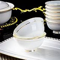 BoaLumi Ceramic Soup Bowls - 10 Ounce Gold Rim Small Bowls - Premium Bone China White Bowls - Kitchen Bowls for Ice Cream,Rice,Side Dish,Snack,Dessert - Dishwasher and Microwave Safe - Set of 5