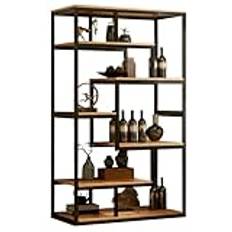 Liquor Display Cabinet Bar for Home, Wine Rack Freestanding Floor, Whiskey Cabinet Wine Racks Free Standing Storage Shelf, Industrial Wooden Display with Metal Frame, for Kitchen, Dining Roo