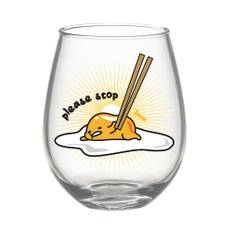 Sanrio Gudetama "Please Stop" Teardrop Stemless Wine Glass | Holds 20 Ounces