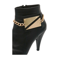 Women gold metal chain boot bracelet shoe triangles charm black bling anklet
