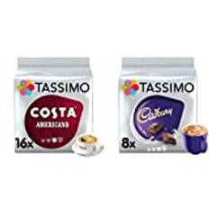 Tassimo Costa Americano Coffee Pods x16 (Pack of 5, Total 80 Drinks) & Cadbury Hot Chocolate Pods x8 (Pack of 5, Total 40 Drinks)