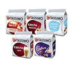 Tassimo Coffee Selection - Kenco Americano/Costa Americano/Costa Latte/Cadbury's Hot Chocolate/Milk Creamer - 5 Packs (48 Servings)