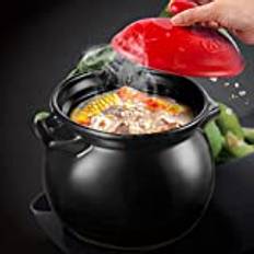 YISUPP Ceramic Casserole Pot, Soup Pot Casserole Clay Pot with Lid Mini Casserole Dish with Lid Stew Pot, Sturdy Smooth Glaze is Easy to Clean, Heat Resistant,black-2.5L