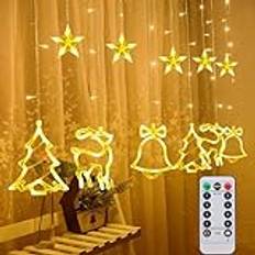 Ninonly Curtain Christmas String Lights, 120 LED Christmas Tree Elk Bell Curtain Fairy Lights, 8 Mode Window Lights Waterproof, Battery Operated Christmas Decorations for Bedroom Wall Wedding Home