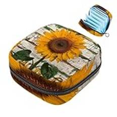 MUOOUM Menstrual Pad Bag Zipper Sanitary Napkin Bag Tampons Collect Bags for Women Girls (Green Wood Board Sunflower)