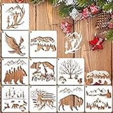 10 PCS Bear Deer Eagle Mountain Stencil Bison Tree Wildlife Forest Animal Stencils Template Wood Burning Stencils Patterns Reusable Stencils for Painting on Wood Crafts Wall Decor (Bison)