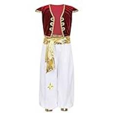 Fldy Kids Boys Arabian Prince Costume Suit Cap Vest with Harem Pants Egypt King Arabian Halloween Cosplay Costumes Red 14-16 Years