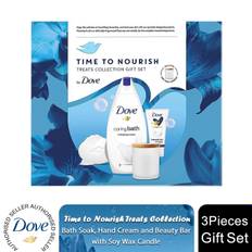 Dove Time to Nourish Treats Collection 3Pcs Gift Set for Her with Soy Wax Candle - Buy 1 / 1.164kg / Set Con: 1xBath Soak 450ml, 1xHand Cream 75ml, Ba - White